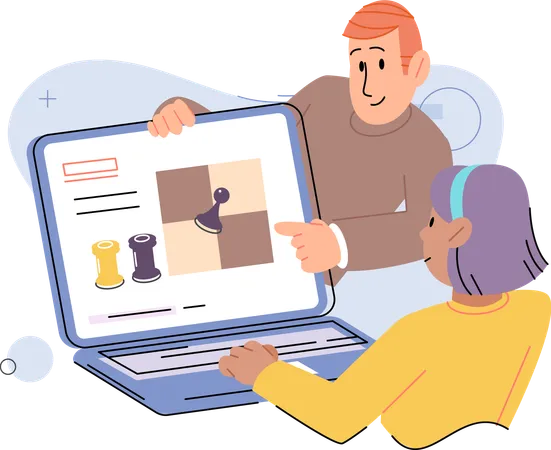 Man explaining rules of chess to woman  Illustration