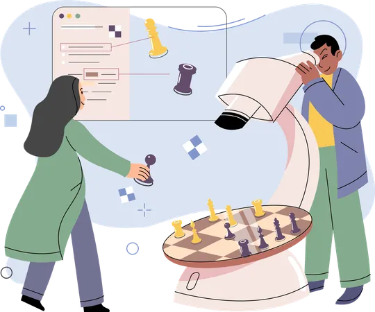 Man explaining rules of chess to woman  Illustration