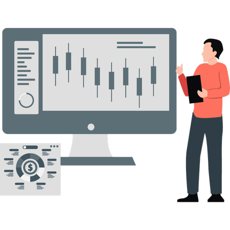 Man explaining stock market graph  Illustration