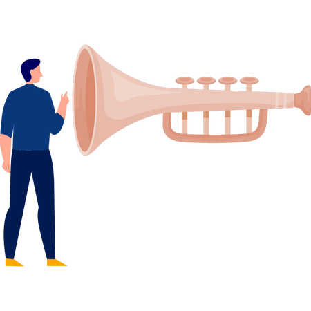 Man explaining trumpet sound  Illustration