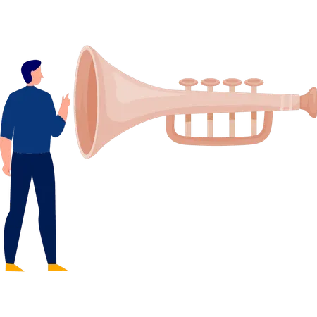 Man explaining trumpet sound  Illustration