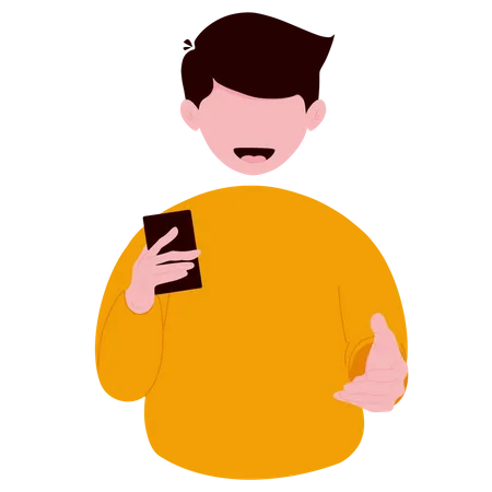 Illustration Of A Man Explaining Using A Smartphone 일러스트레이션