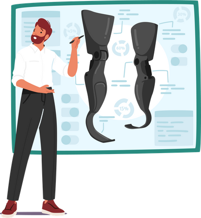 Man Explains Leg Prosthesis Options  Illustration