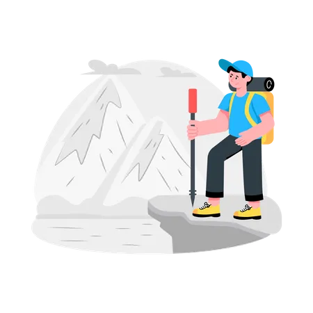 Man Exploring Mountains  Illustration