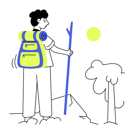 Man exploring mountains  Illustration