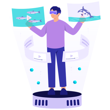 VRで海を探検する男性  イラスト