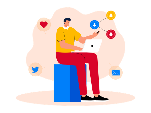 Man exploring social media network  Illustration