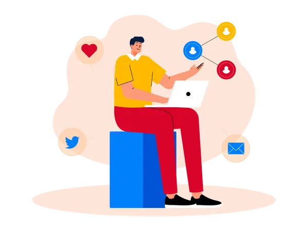 Man exploring social media network  Illustration