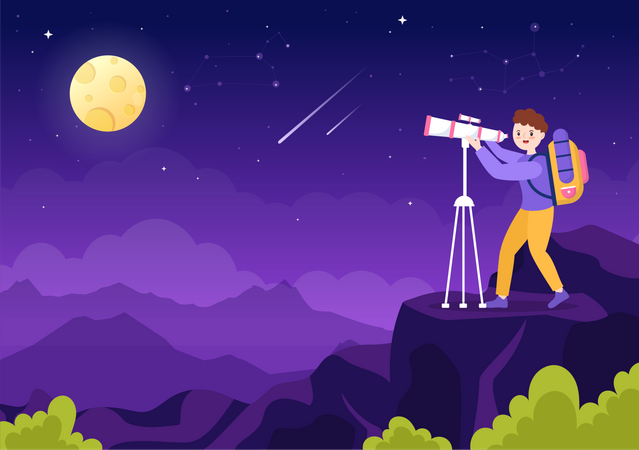 Man Exploring Space Through Telescope  Illustration