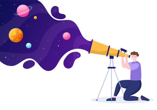 Man Exploring Space Through Telescope  Illustration