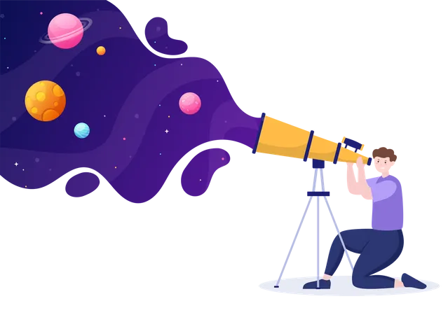 Man Exploring Space Through Telescope  Illustration