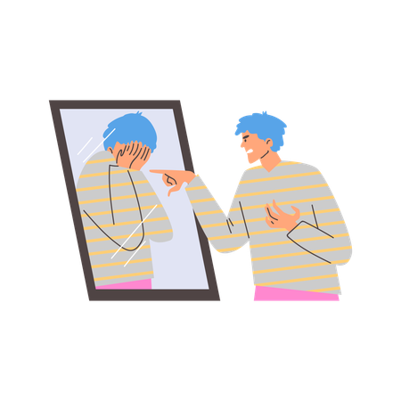 Man expresses dissatisfaction with reflection in mirror  Illustration