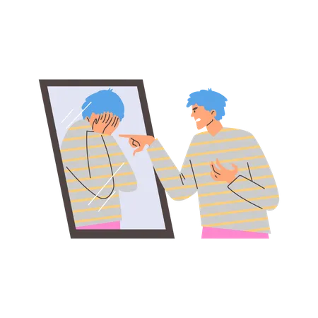 Man expresses dissatisfaction with reflection in mirror  Illustration