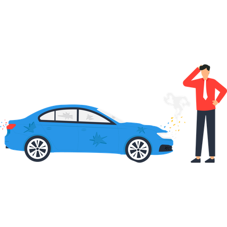 車が故障した男性  イラスト