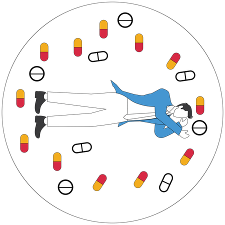 Man facing drug side effect  Illustration