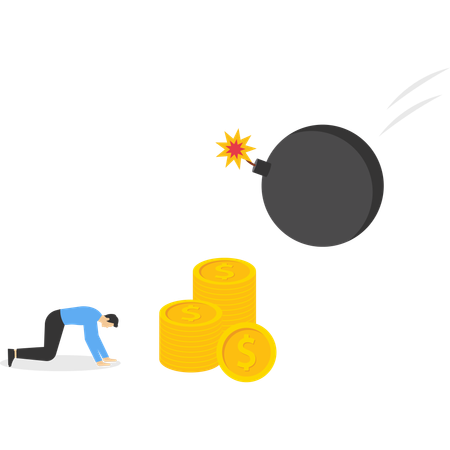 Man facing financial destruction  Illustration