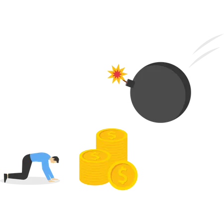 Man facing financial destruction  Illustration