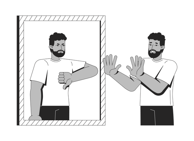 Man facing harsh negative self-image  Illustration