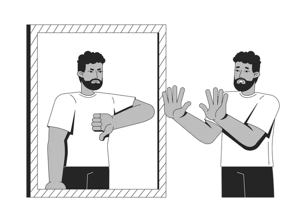 Man facing harsh negative self-image  Illustration