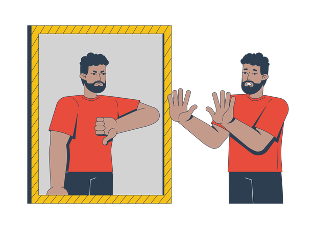 Man facing harsh negative self-image  Illustration