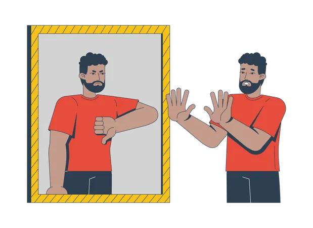Man facing harsh negative self-image  Illustration