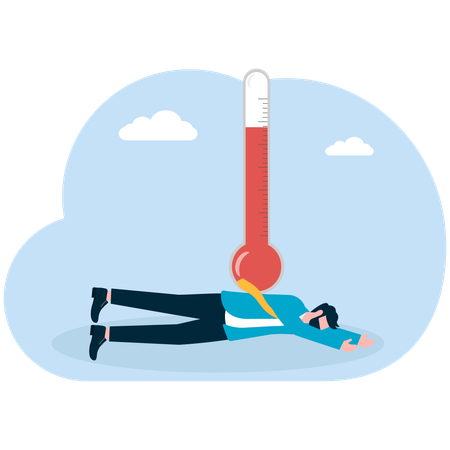 暑い気候に直面する男性  イラスト