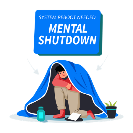 Man facing Mental Shutdown  Illustration