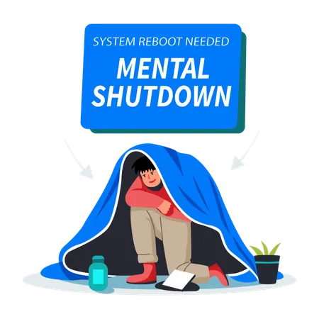 Man facing Mental Shutdown  Illustration