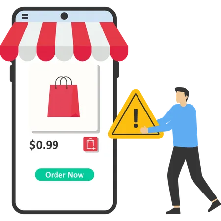 Man facing online shopping app error  Illustration