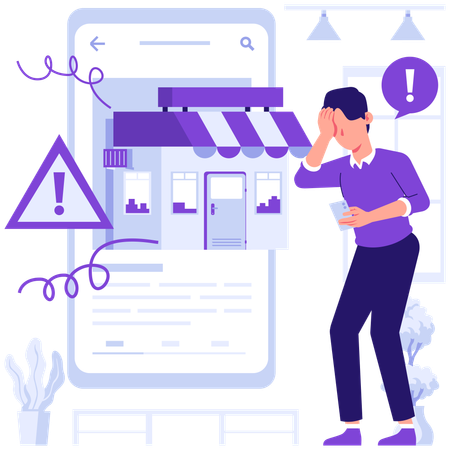 Man facing shopping error  Illustration