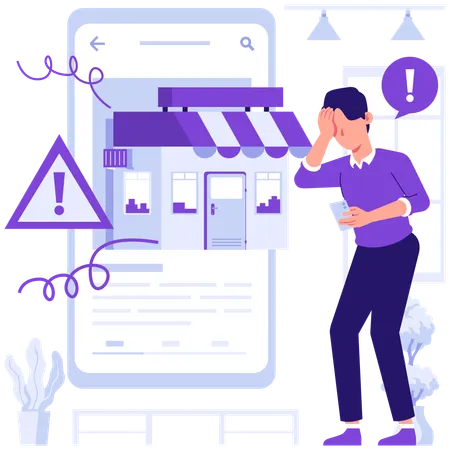 Man facing shopping error  Illustration