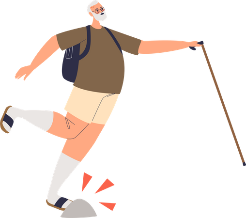 Man fall while walking with stick  Illustration