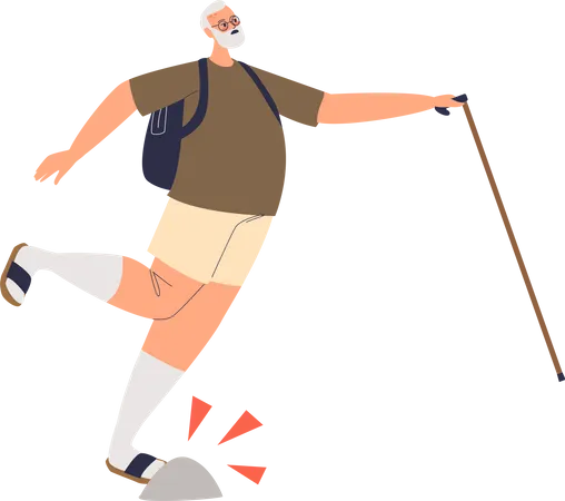 Man fall while walking with stick  Illustration