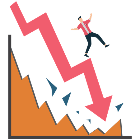 Man falling down with declining arrow  Illustration