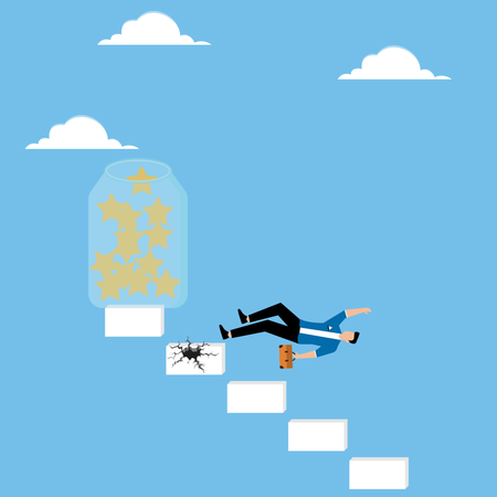 Man falling from ladder leading to jar of stars  Illustration