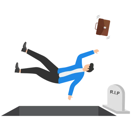 Man Falling Into The Tomb Death And Crisis Concept Vector Illustration Illustration