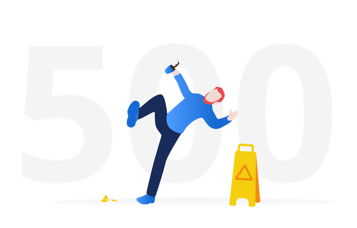 Man falling next to wet floor sign  Illustration