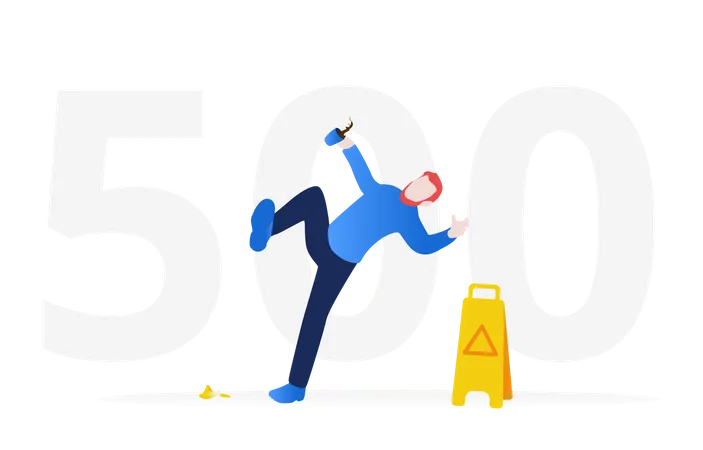 Man falling next to wet floor sign  Illustration