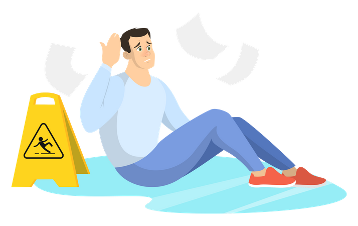 Man falling on wet floor  Illustration