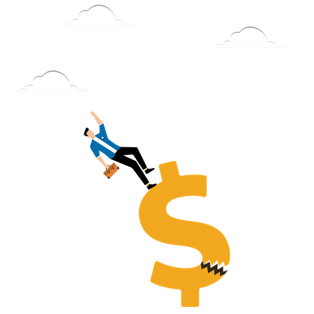 Man Falls From Broken Dollar  Illustration