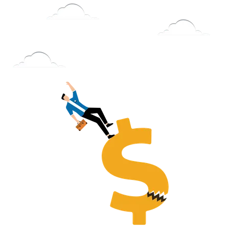 Man Falls From Broken Dollar  Illustration