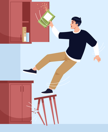 Man falls off chair  Illustration