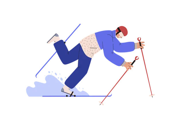 Man falls off skis  Illustration