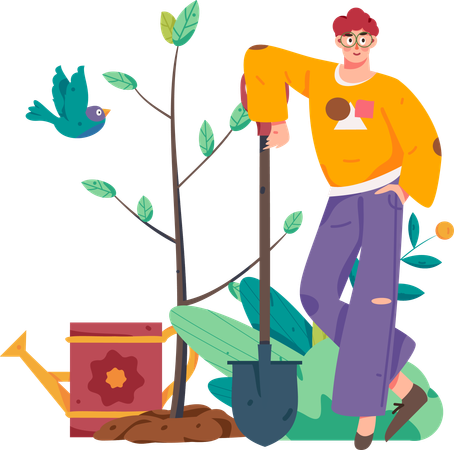 Man farming new plants  Illustration