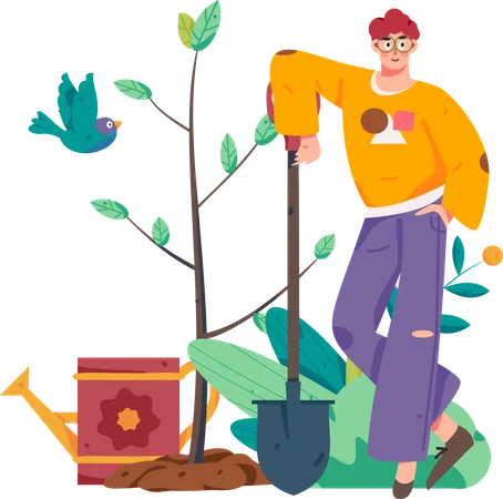 Man farming new plants  Illustration