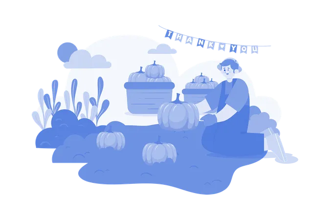 Man Farming Pumpkin  Illustration