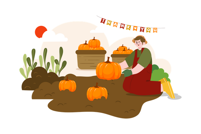 Man Farming Pumpkin Illustration