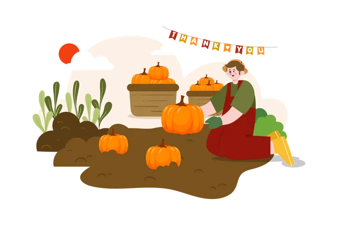 Man Farming Pumpkin Illustration