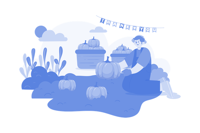 Man Farming Pumpkin  Illustration