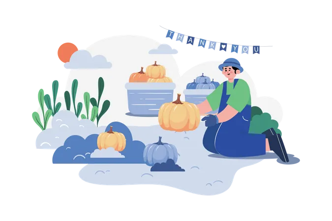 Man Farming Pumpkin  Illustration